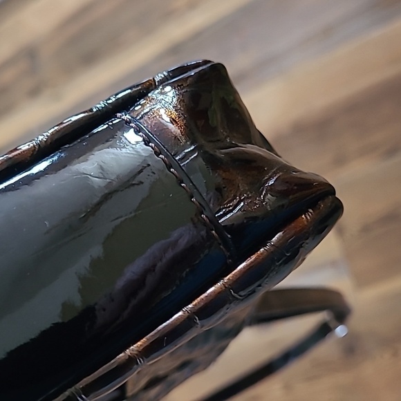 THE TREND Vintage Brown Patent Leather Shoulder/Crossbody Bag, Made in Italy - Picture 9 of 16